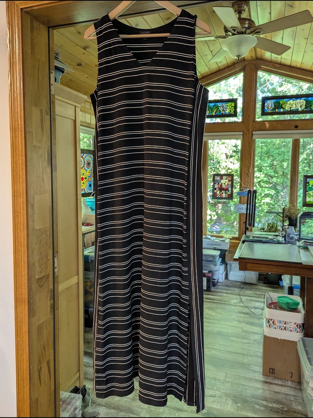 J.Jill Black & White Striped Sleeveless Maxi Dress